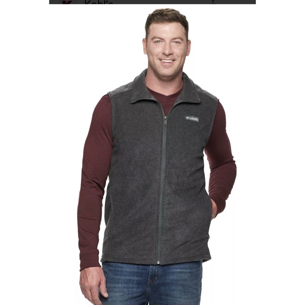 Columbia Fleece Vest Men's 3X Dark Gray Full Zip Pockets‎ Logo Sportswear O5